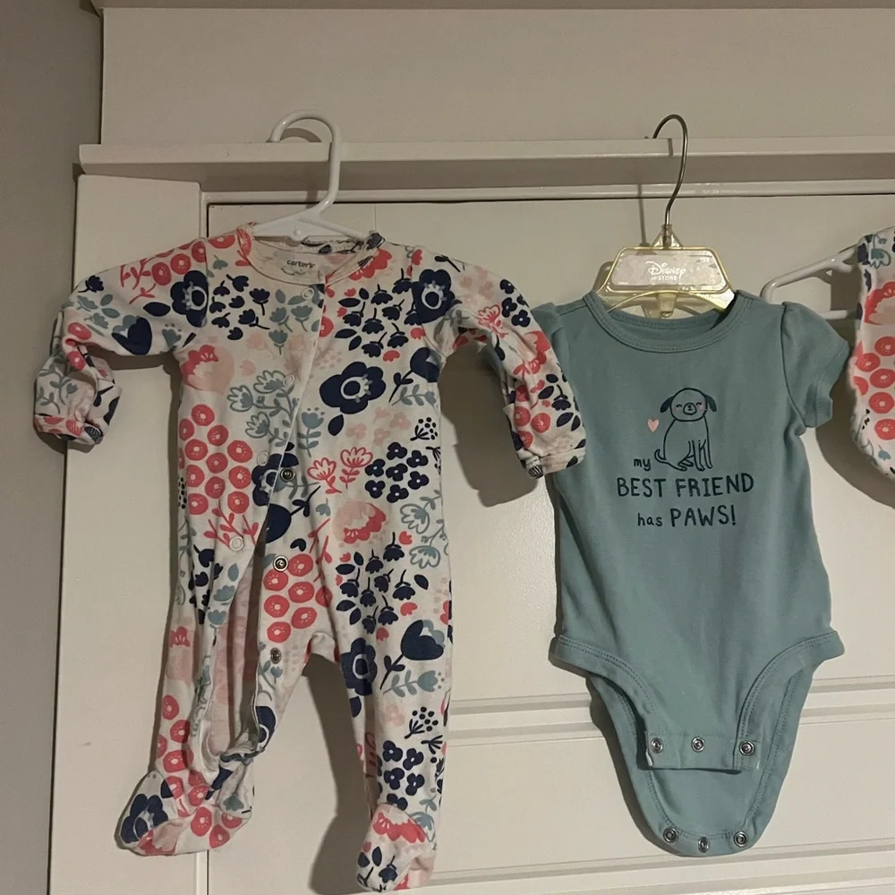 $2 ADD ON Carter’s Footie Newborn Set Bib Floral Dog Onesie 3M‎ Cat and Jack